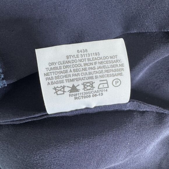 Tory Burch silk blouse sheer long sleeves navy size 8 - Picture 8 of 9